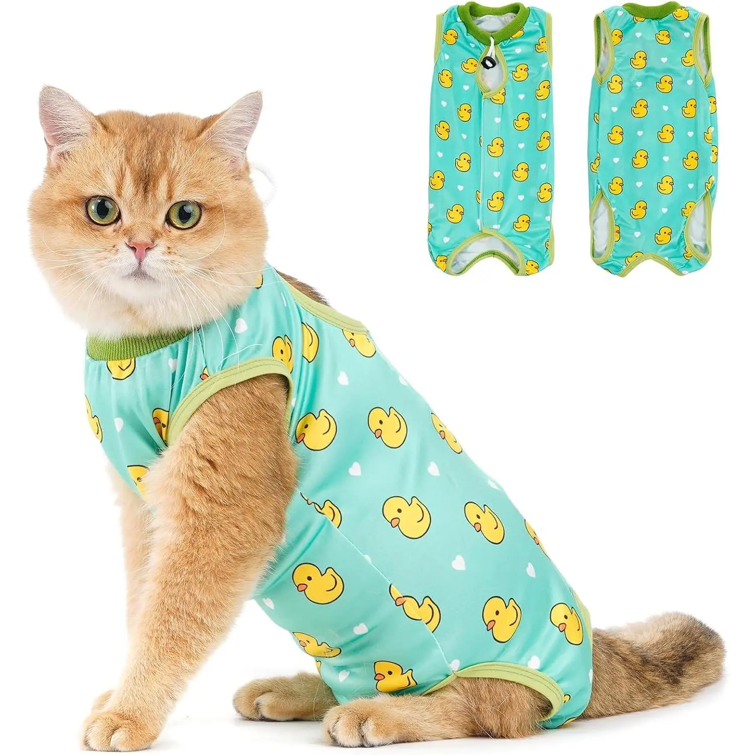 Cat Recovery Suit - Kitten Onesie for Cats After Surgery, Cone of Shame Alternative Surgical Spay Suit for Female Cat, Post-Surgery or Skin Diseases Protection -Duck(M)