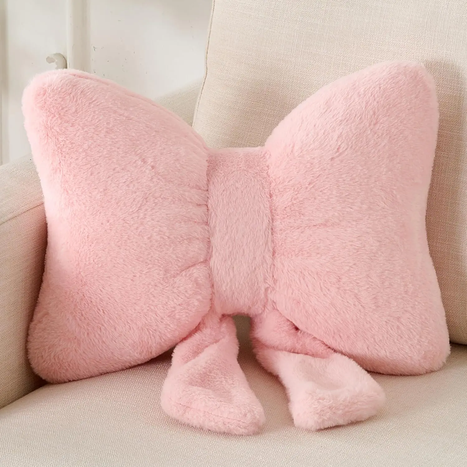 Bow Pillow Decorative Pillows Home Decor Soft Seat Cute Throw Pillow for Couch Bow Room Decor Pink 12 * 9inch