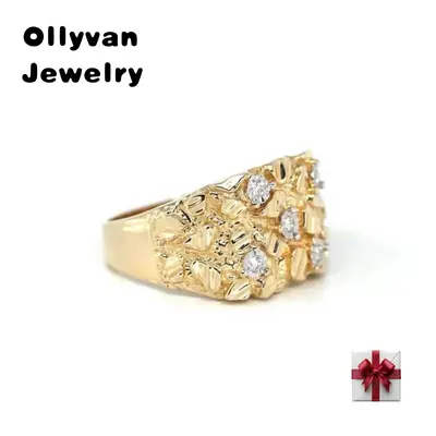 Solid 10K Yellow Gold Men's Nugget Ring - 'The Block' Style, Classic & Masculine - View #4