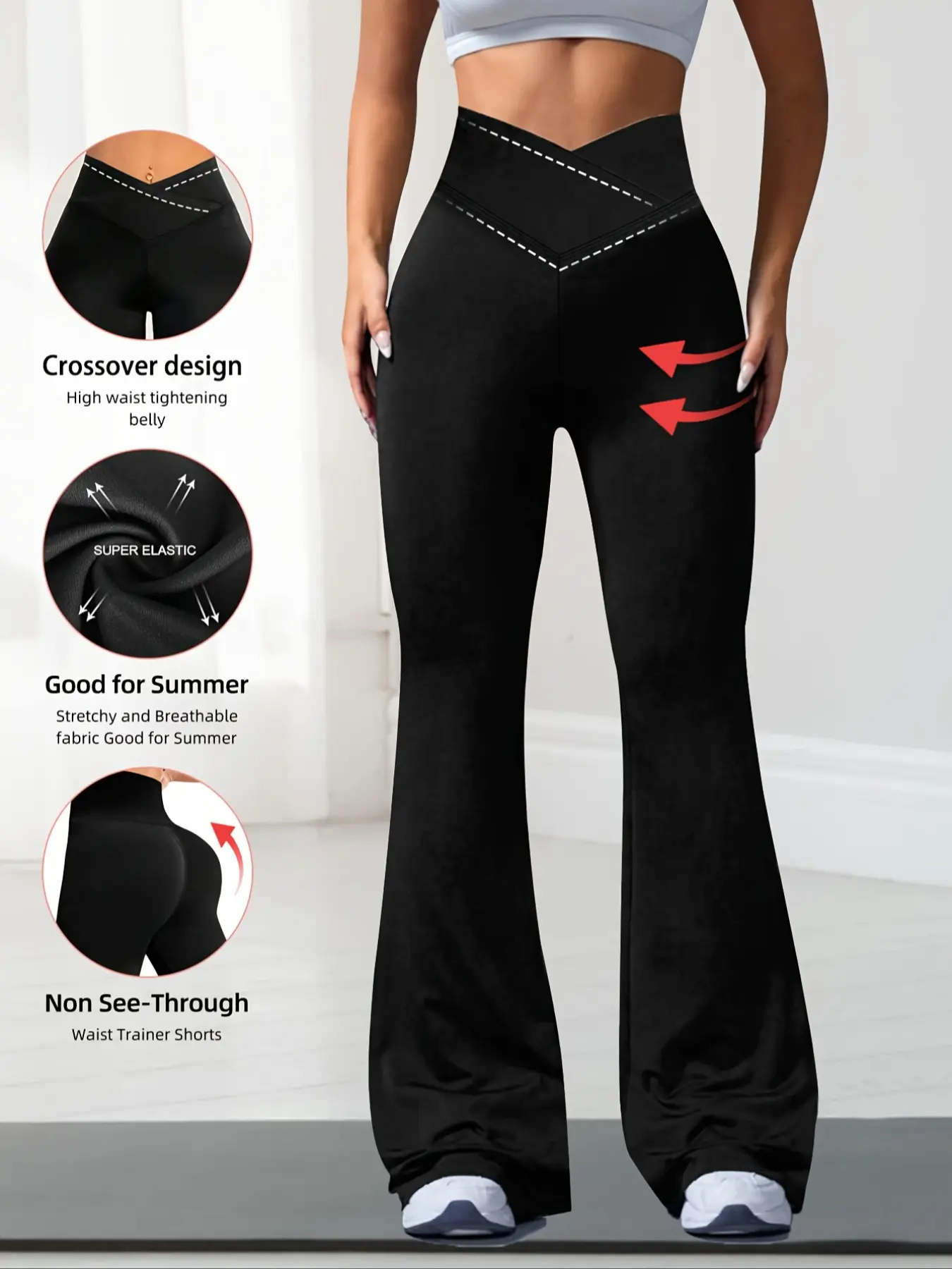 Women's High-Waisted Stretch Flare Pants Bottom, Ultra-Soft Cross Design, Butt-Lifting Yoga & Commuter Wear, Casual Daily Use