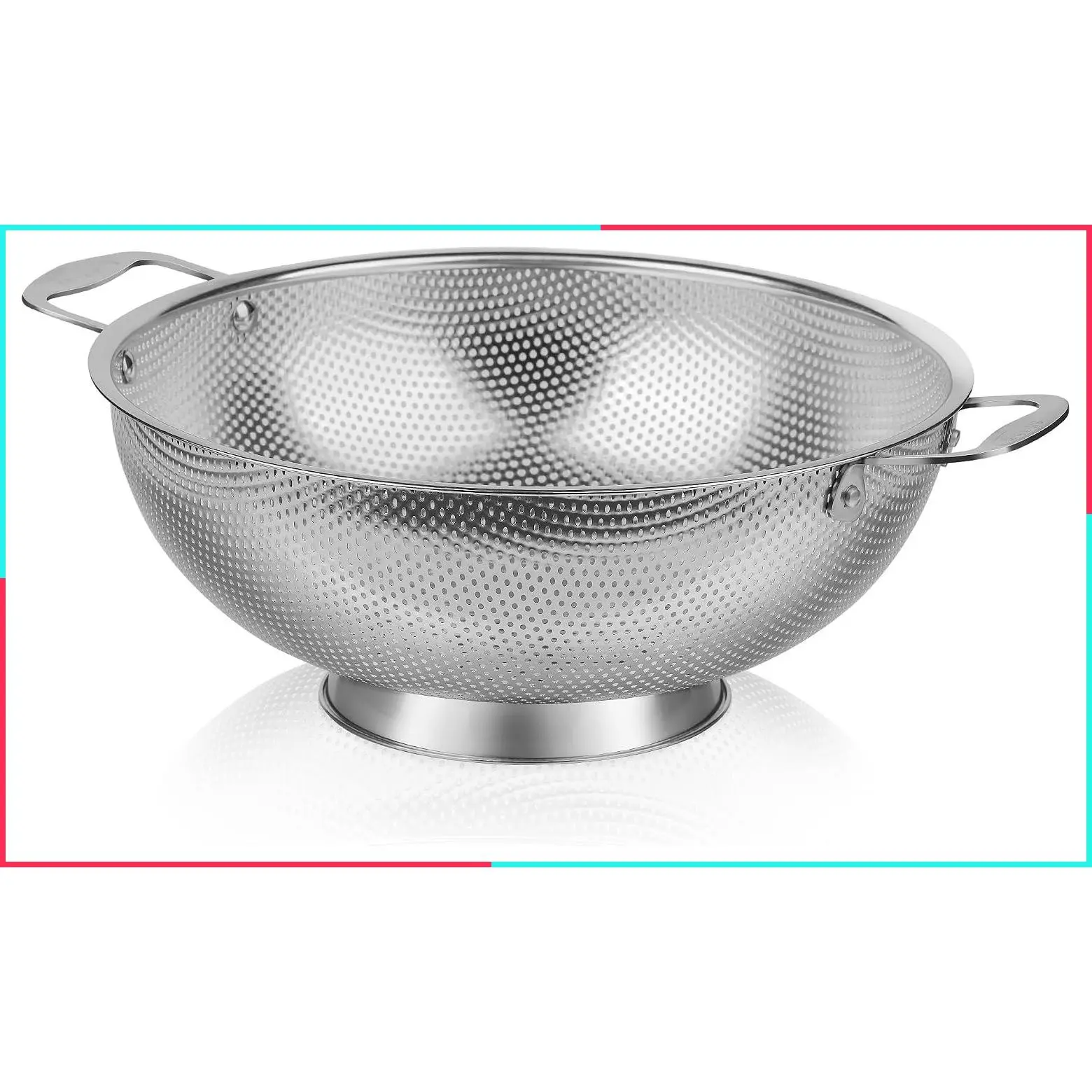 Large 6-Quart Colander, 18/8 Stainless Steel Mesh Strainer with Riveted Handles and Self-Draining Solid Ring Base, Ideal for Pasta, Rice, Vegetables and Fruits