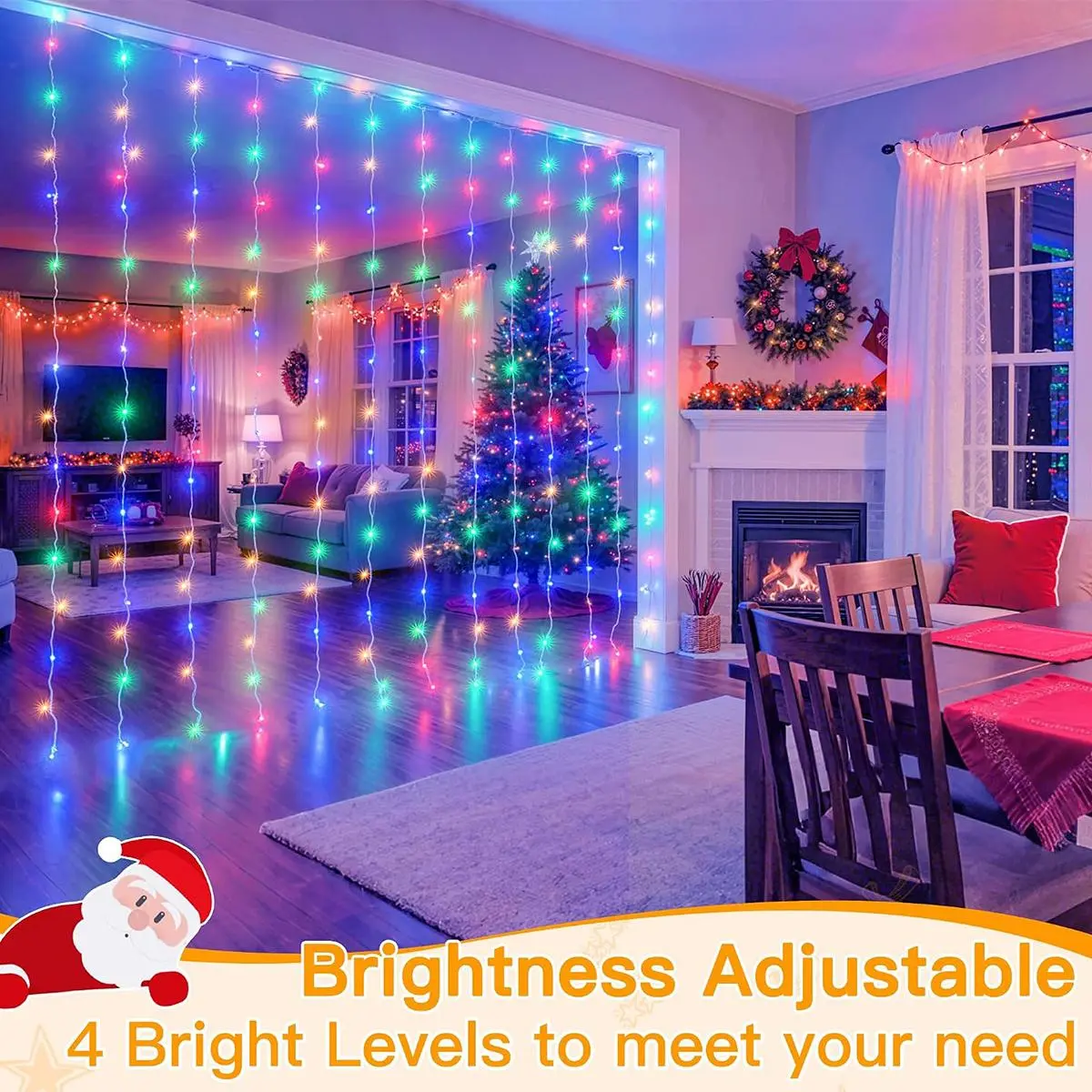 300 LED USB Curtain Lights with Remote - 8 Modes Dimmable Fairy Light Curtain with Hanging Hooks - Waterproof Window String Lights for Bedroom Party Wedding Christmas Decor 9.8ft x 9.8ft