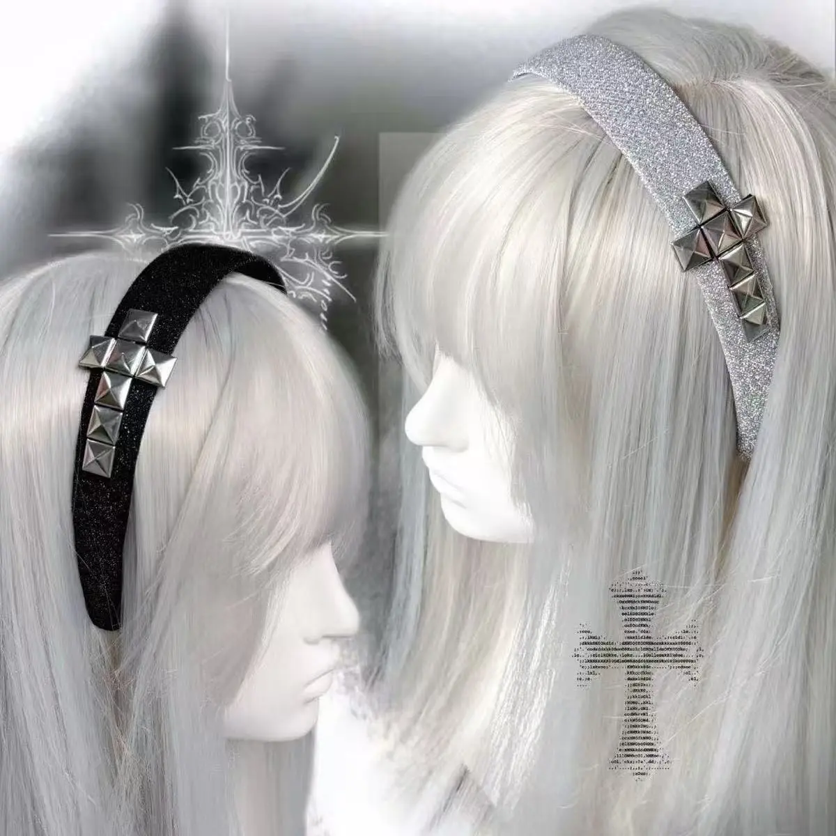 Glitter Wide Headband with Rivet Cross Decor, Gothic Punk Y2K Hair Hoop, Dark Alt Spicy Girl Subculture Hair Accessory