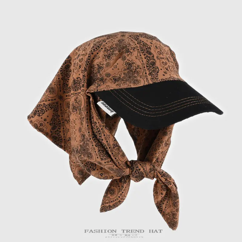 Women's Retro Geometric Print Bandana Baseball Cap - Cooling Sun Protection, Lightweight Breathable Headwrap, Adjustable Tie Back, Hats for Women, Female Fashion Accessory, Universal Fit for Weekend Outings, Camping, Outfits, One Size