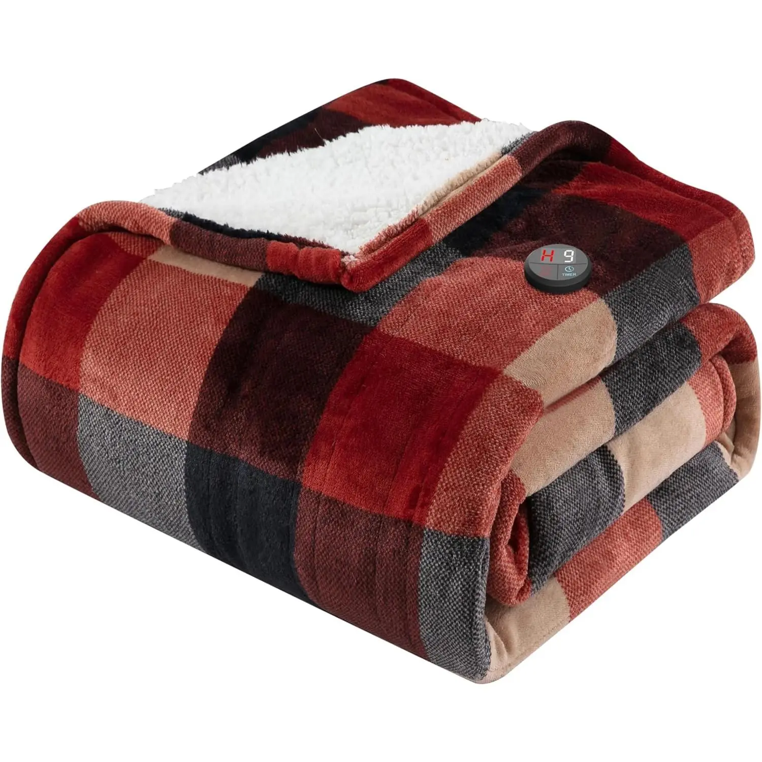 Heated Blanket Electric Throw 50''X60''- Electric Throw Blanket with   Button 10 Heating Level & 9 Time Settings Heating Blanket, Machine Washable (Check RedBlack)