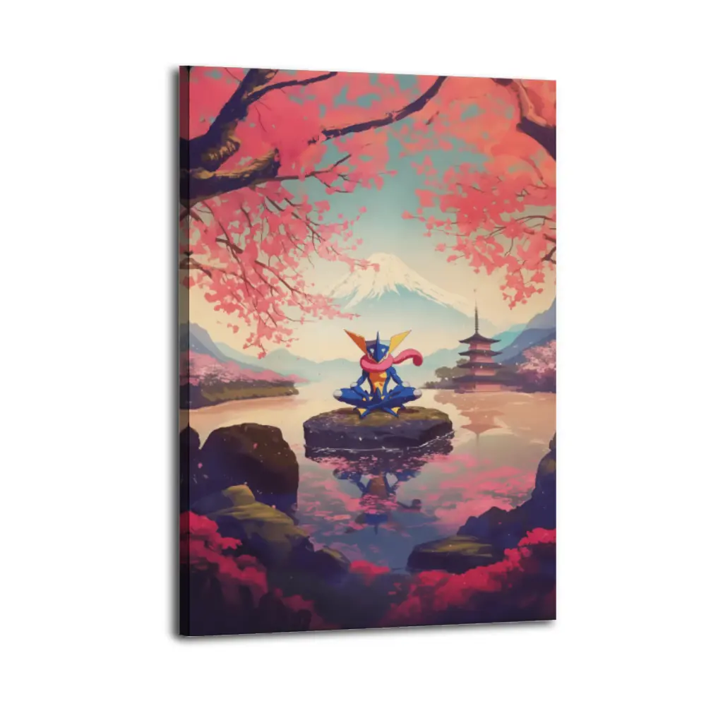 Greninja Poké Poster - Japanese Tapestry Style, Mount Fuji Themed Creative Design Graphic Illustration, Lightweight Anime Bedroom Decor Picture Image Artwork, Ideal Gift for Manga Fans, Picture Image Prints, Creative Design Print