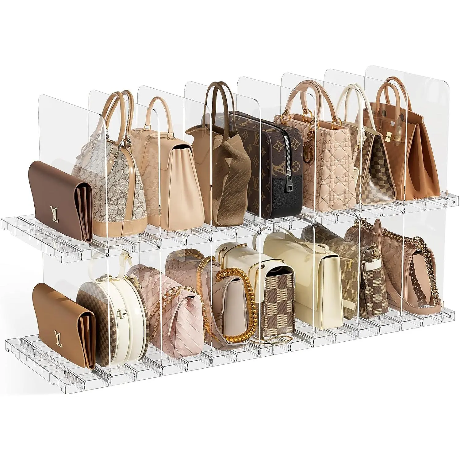 Stackable Purse Organizer for Closet, Adjustable Shelf Dividers for Closet Organizer Clear Acrylic Closet Purse Organizer Detachable Handbag Storage Separator Dividers for Home, Office - 4 Pack
