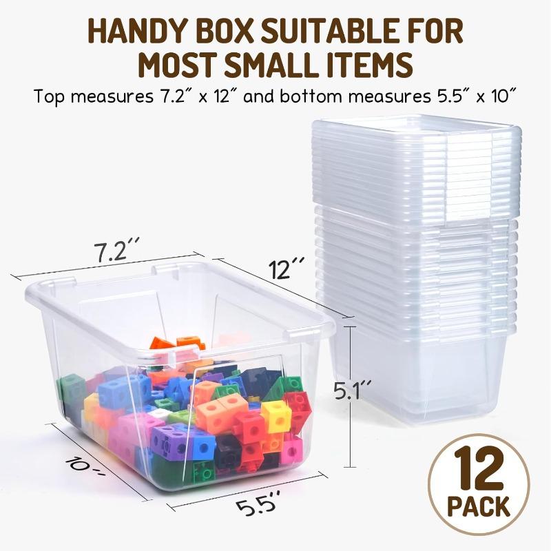 Clear Plastic Storage Bins with LidsStackable Containers for Classroom Toy Storage Organizer 5 Qt 12 Pack Small Tubs Tote Box for Playroom Sorting 12×7.2×5.1 in