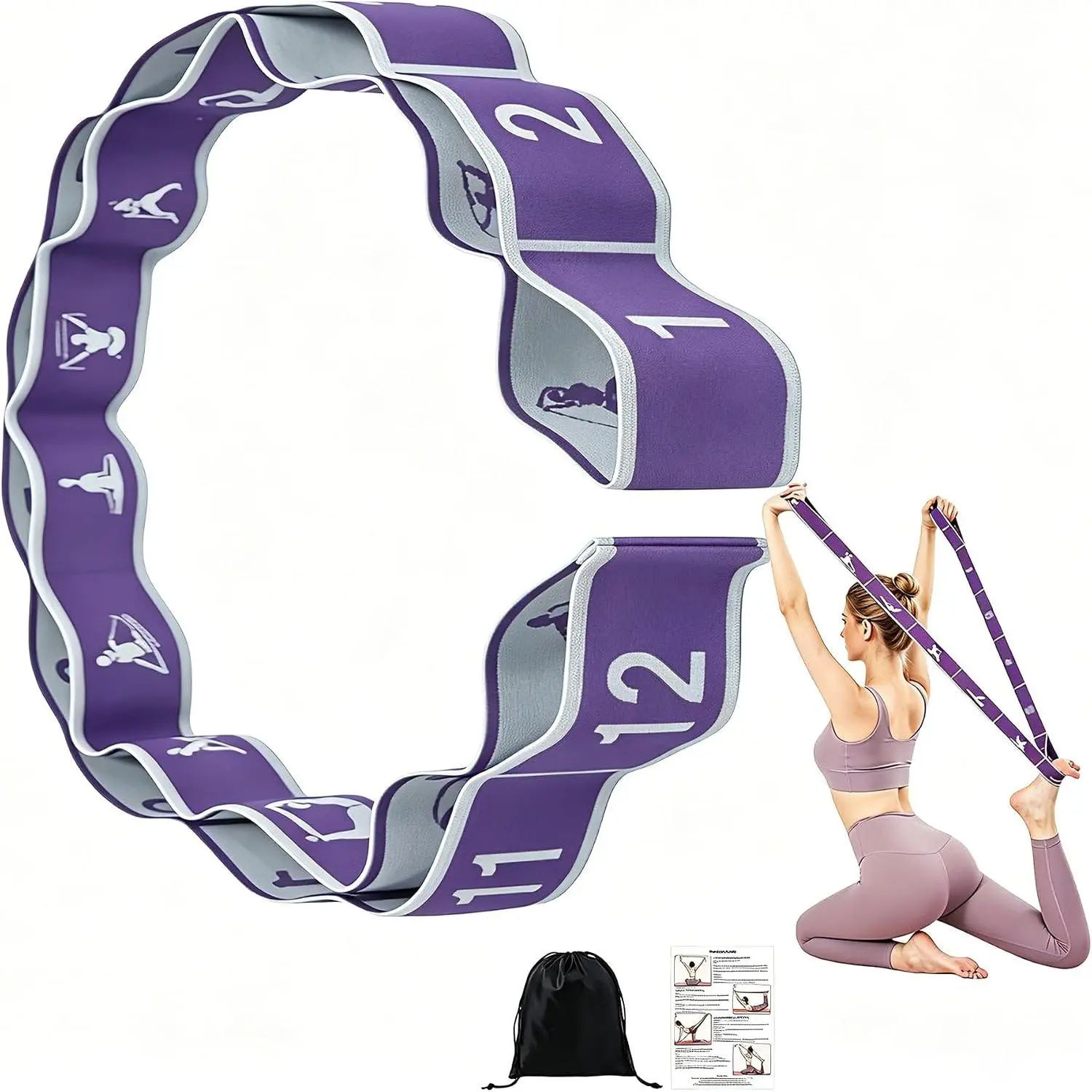 Fabric Exercise Straps, Number Stretch Resistance Bands with 10/12 Loops | Stretching Strap for Exercise, Physical , Rehab & Flexibility,  Gym Equipment for Yoga, Pilates, Dance, Gymnastics