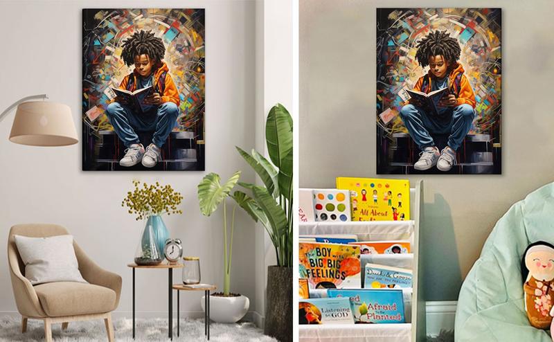 Black Boy Reading Canvas Wall Art Black Boy Books Inspiring Wall Decor Pictures African American Poster Print Painting for Teenager Living Room Bedroom Study Reading Room Home Decoration Artwork Gift