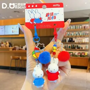 Kawaii Miffy Keychain Pendant Cartoon Red Fruit Story Bow Embroidered Creepy Keychain Best Friend's Festival Gift Toys