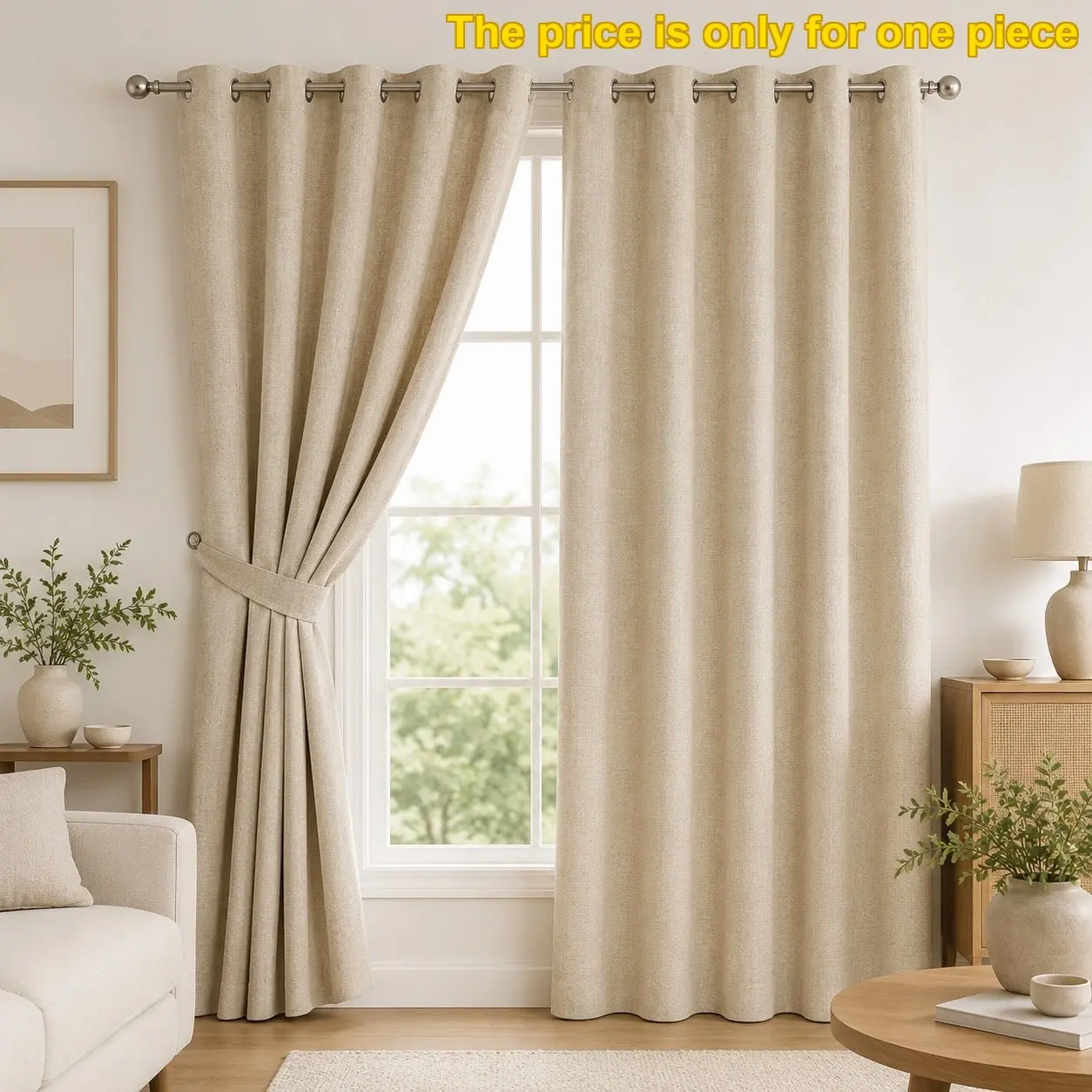 1pc Linen Textured Blackout Curtains, Grommet Top, Light Blocking, Thermal Insulated Drapes, Energy Efficient Window Treatments