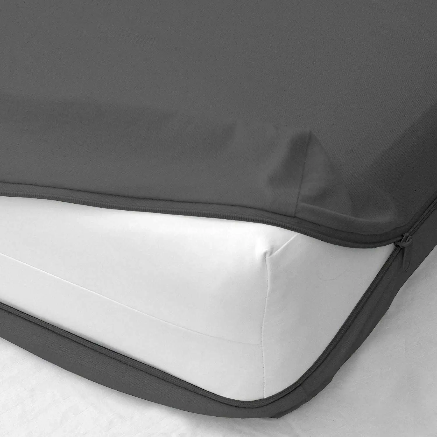 Zipper Fitted Sheet - Twin Size, 8 Inch Deep Pocket, Hotel Quality Brushed Microfiber Bottom Sheet, Soft Wrinkle-Free, Shrinkage and Fade Resistant, 1 Fitted Sheet Only (Dark Grey)