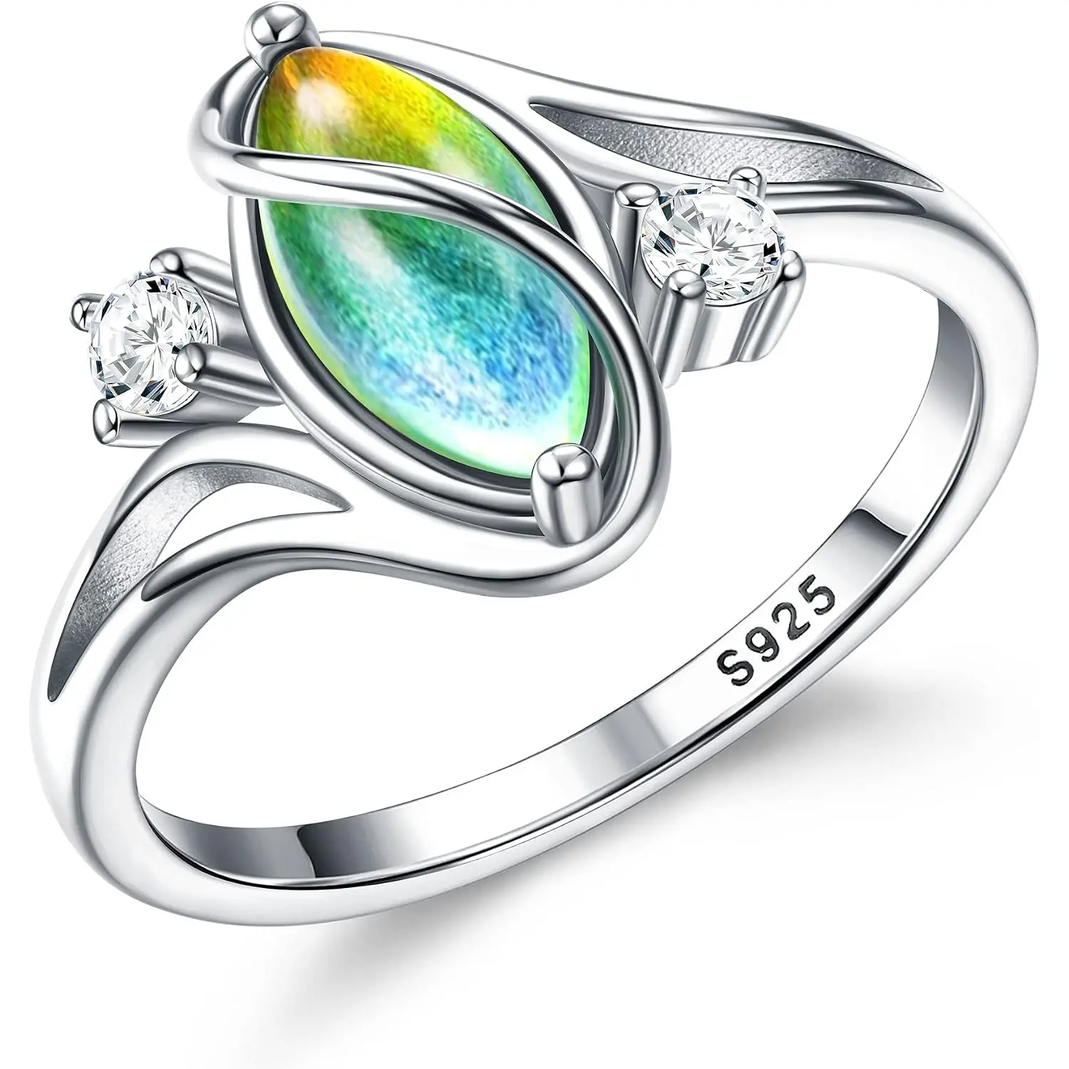 Jstyle 925 Sterling Silver Rings for Women Mood Ring Color Change Cubic Zirconia Accents Ring 18K Gold Plated Oval Solitaire Statement Silver Rings Jewelry