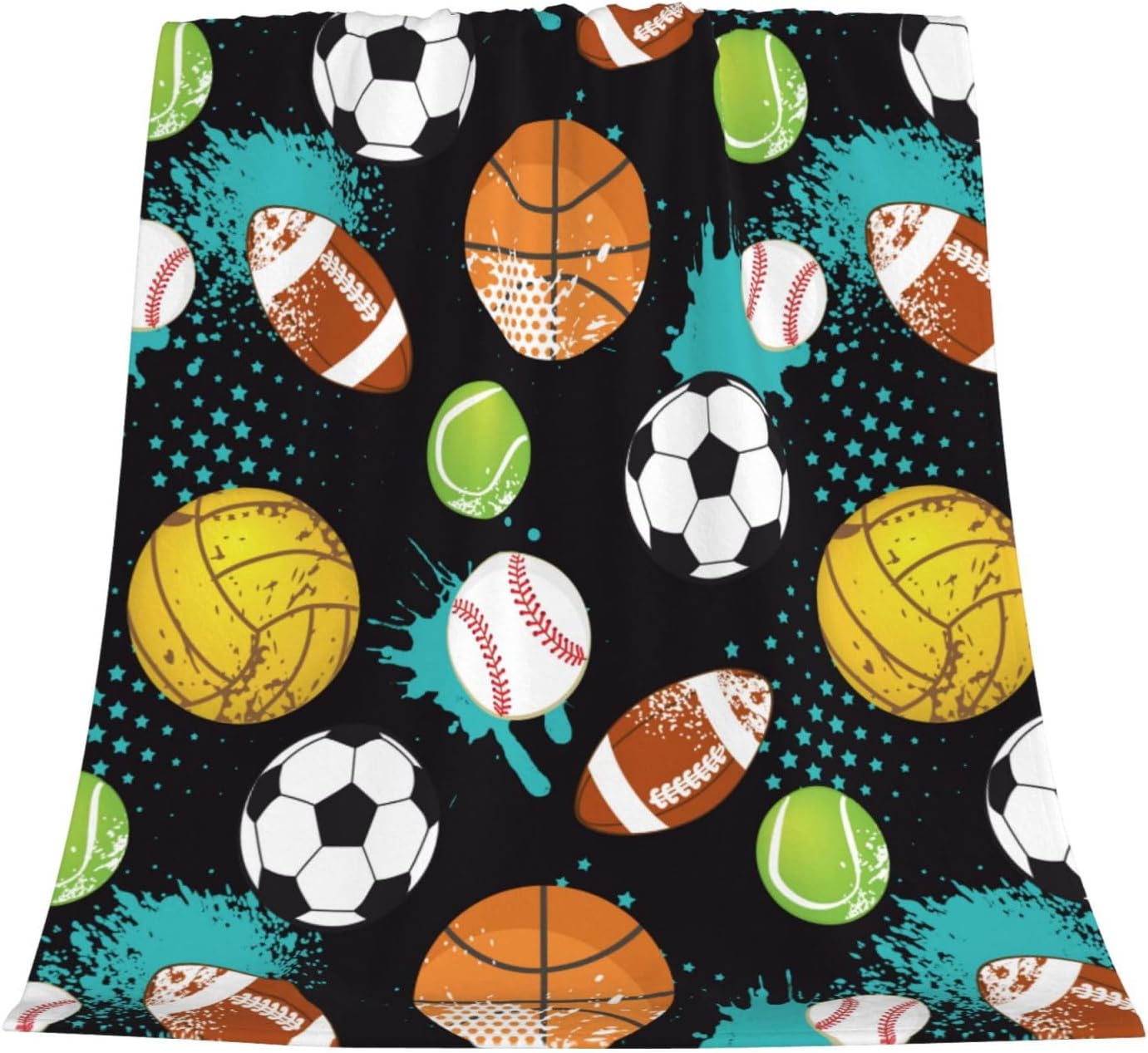 Basketball Soccer Football Baseball Fun Ball Throw Blanket Soft Bed Bedding Warm Cozy Plush Flannel Fleece Blankets Gifts for Kids Boys Teens, Sofa Couch Bedroom Home Decor, 50"x40"