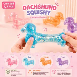 2/3pcs Dachshund Squishy, Squishy Fidgets, Glitter Weiner Dog Maltose Stress Relief Toy, Slow Rise Fidget for Anxiety Relief, Animal Decompression Toy, Soft Squeeze Desk Gadget for Home Office Travel