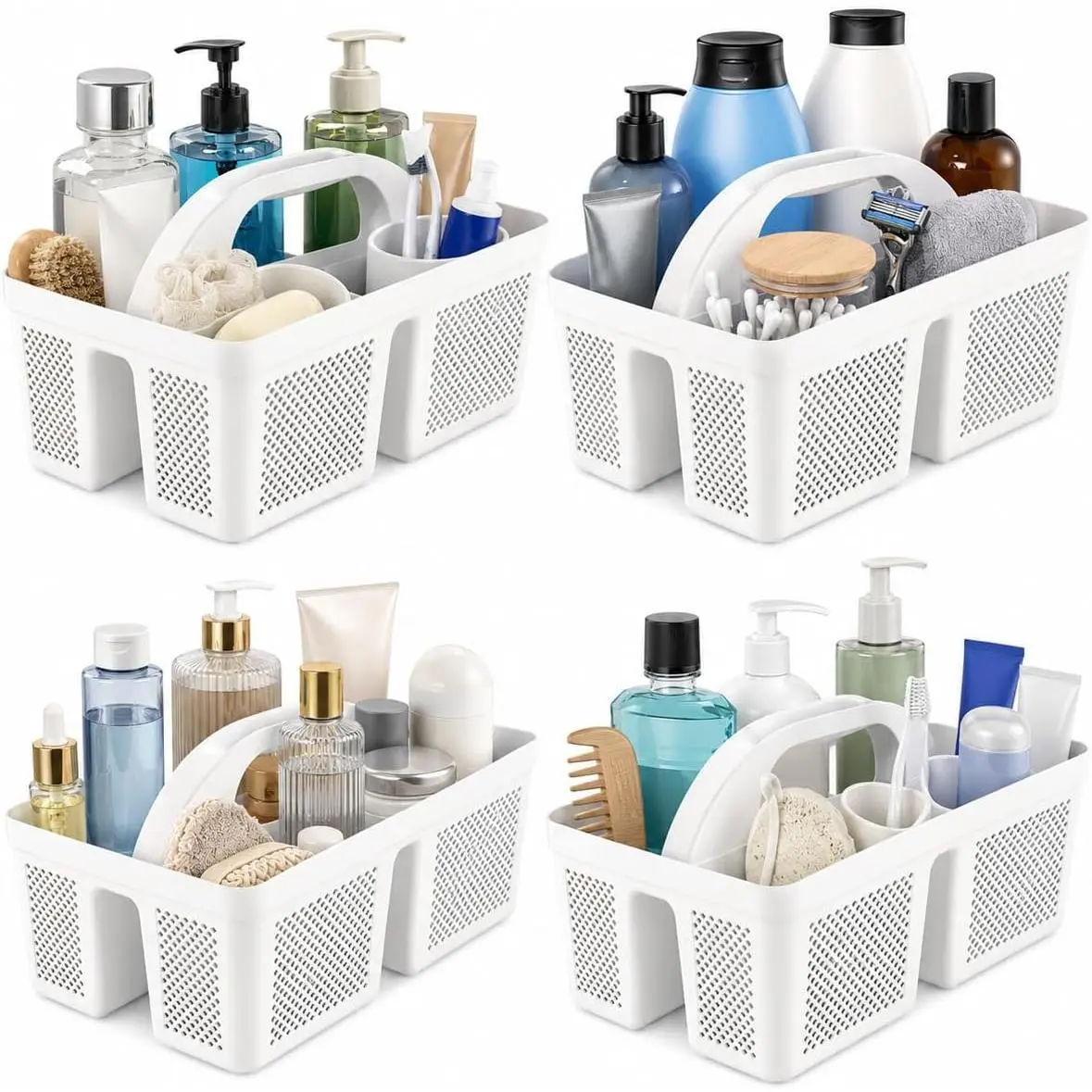 4 Pack Portable Shower  Basket with Handle, Plastic Cleaning  Organizer for Bathroom, College Dorm, Kitchen & Laundry Room, Divided Storage Tote for Toiletries and Cleaning Supplie