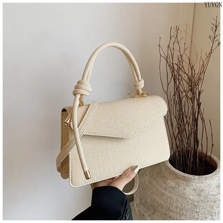 Sporty Gym Bag for Women, Minimalist Textured Fabric Crossbody Purse with Knotted Rope Top Handle for Daily Use, Bags For Women, Handbag, Shoulder Purse