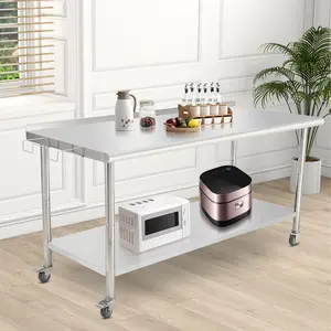 Stainless Steel Commercial Prep Table with Adjustable Undershelf, Removable Trash Rack, Backsplash & Casters – Heavy Duty Rolling Workstation for Kitchen, Restaurant, Home Brewing