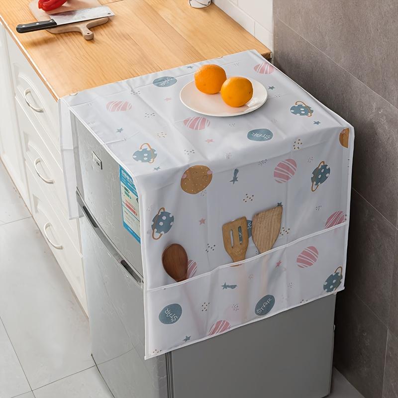 Cartoon Pattern Refrigerator Dust Cover, 1 Count Multi-functional Refrigerator Dust Cover with Pocket, Household Appliance Cover for Home Kitchen