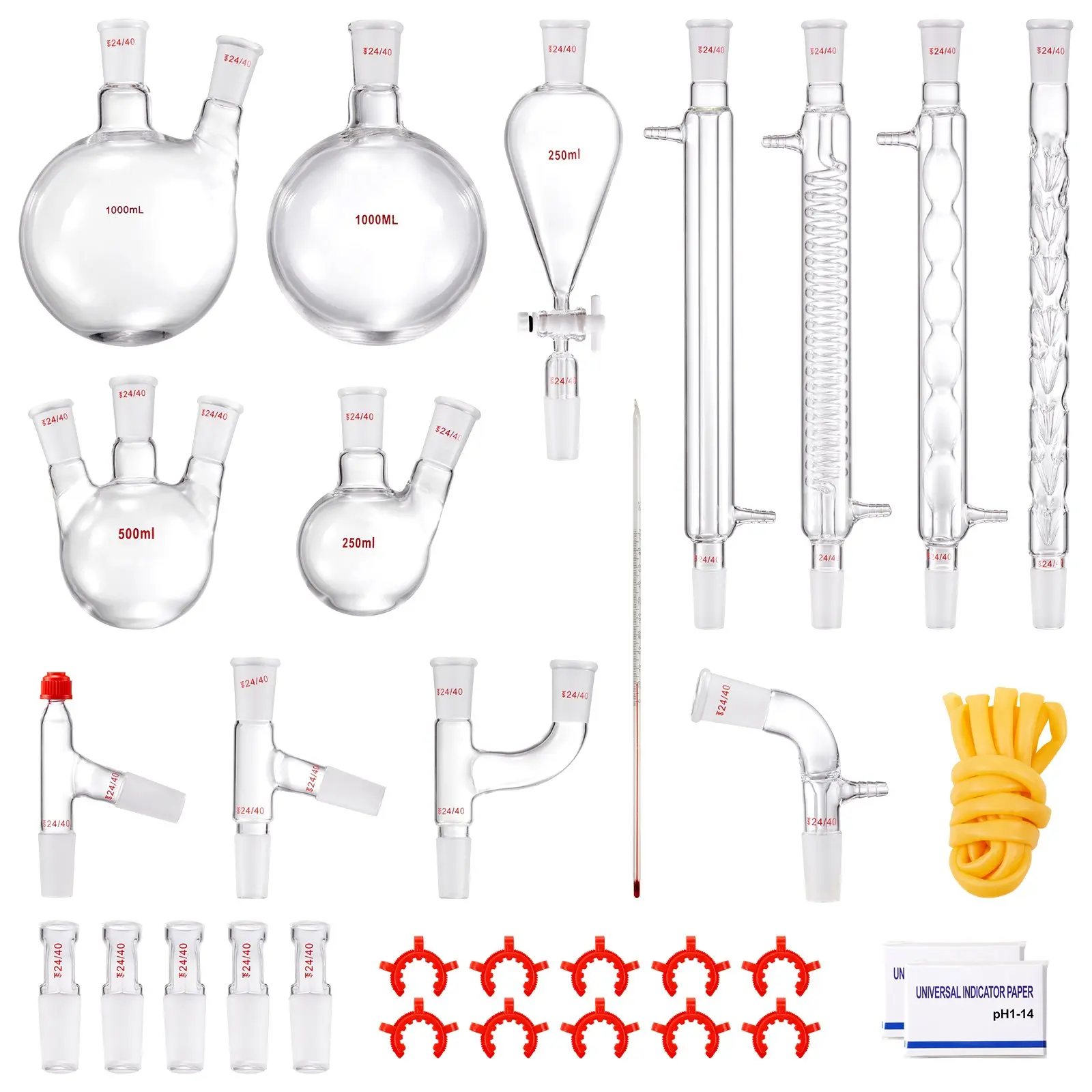 Lab Distillation Kit, 3.3 Boro Lab Glassware Distillation Kit with 24, 40 Joint, 1000ml Essential Oil Distillation Apparatus Kit, 32 pcs Set of Glassware Equipment