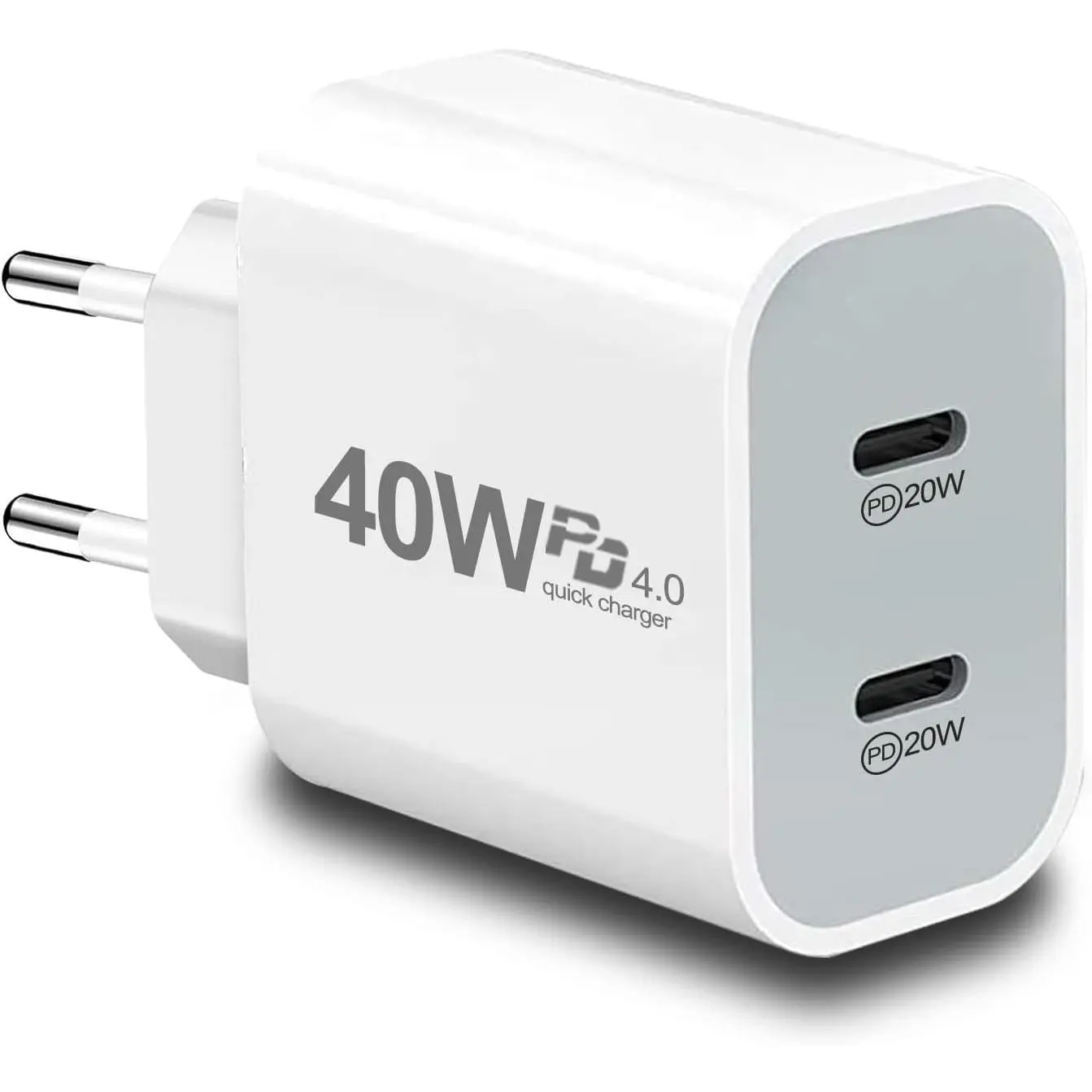 40W PD4.0 Compact European USB-C Fast Charging Travel Plug Adapter - Chargers with Mobile Device Protection for iPhone 17/16/15/14/13/12/11 Plus Pro Max/X/8, iPhone/Galaxy & Synthetic Android Devices