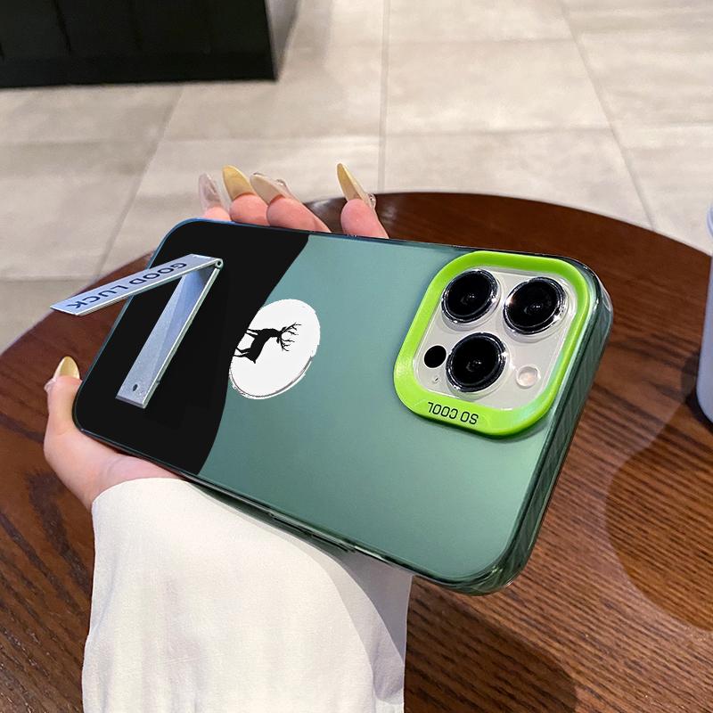 Case for iPhone 16 Pro Max 15 Plus 14 13 12 11 XR E XS Moonlit Stag Pattern Bracket Shockproof Silicone PC Back Protective Smartphone Cover
