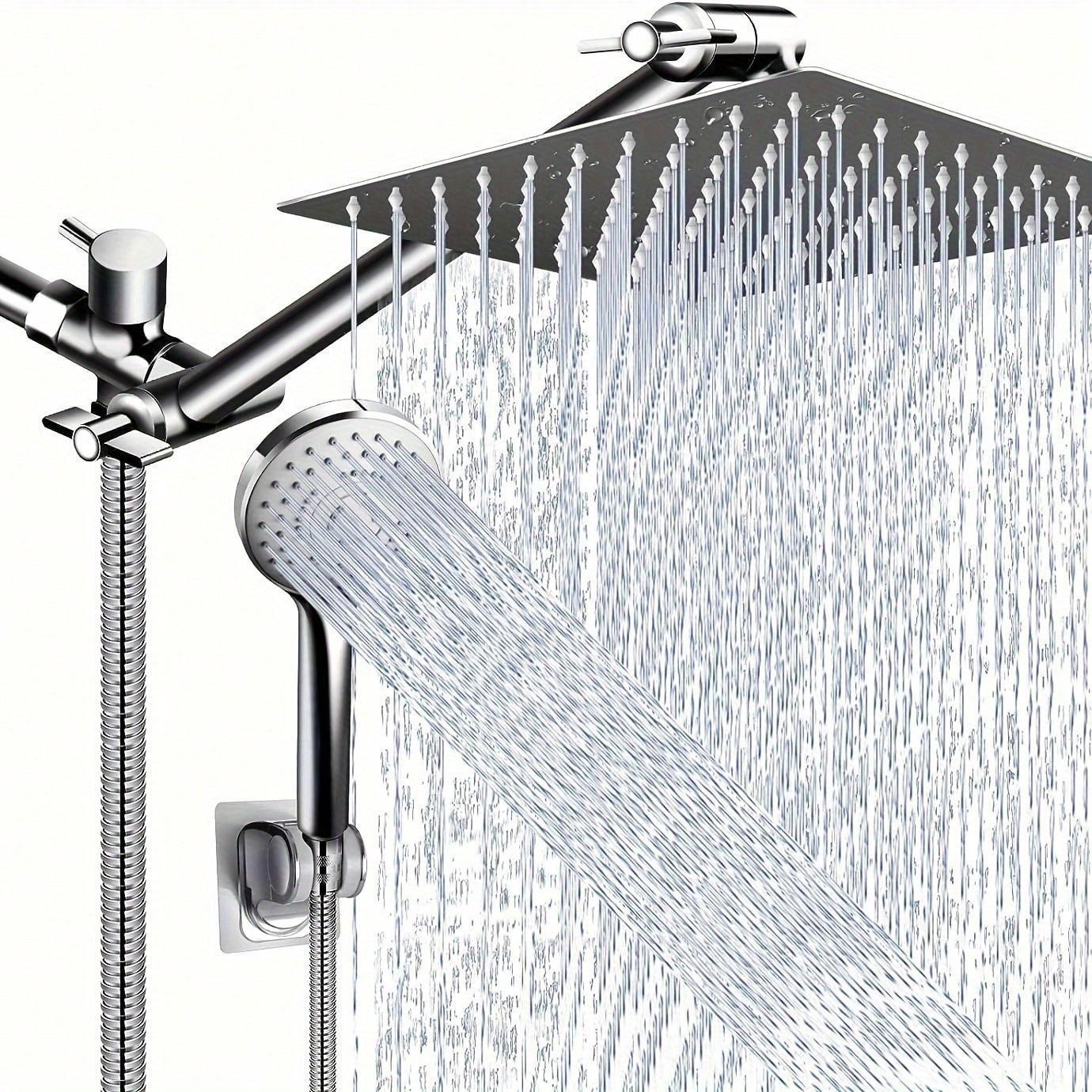 Rain Shower Head with Handheld Sprayer, 1 Set Shower Head Ensemble High Pressure Shower Head with Adjustable Extension Arm & 5 Settings Handheld Showerhead, Modern Bathroom Supplies, Rainfall Shower Head