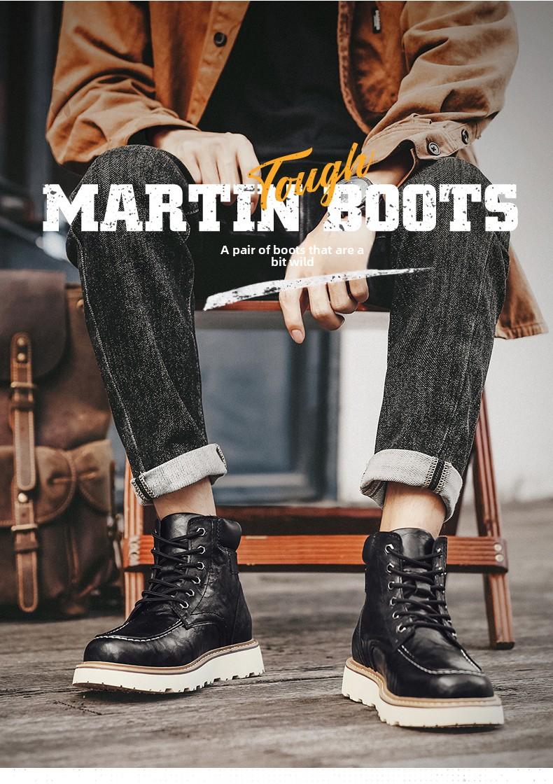 Men's Brown Classic Work Boots - Leather Upper with Belt Buckle Brown Lace-Up Ankle-High Design Non-Slip Rubber Sole for Hiking & Daily Casual Steel Toe Footwear Boy Memory Foam-Like Comfort Cushioning Adjustable Straps for Comfort Fit Durable Waterproof