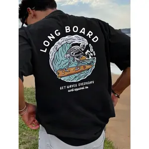 180gMen's Casual Beach Surfing Element Printed Short Sleeve T-Shirt, Suitable For Summer Wear, Comfortable & Breathable, Leading Fashion