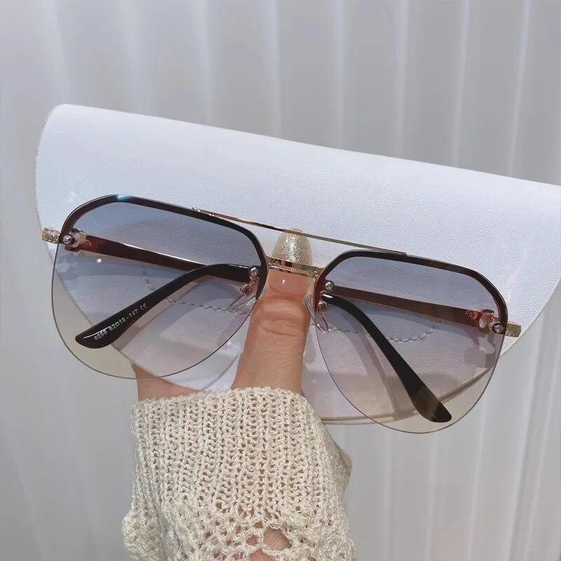 New Fashion Metal Half Frame Women's Outdoor Sunglasses Classic Double Beam Glasses New Fashion Metal Half Frame Women's Outdoor Sunglasses Classic Double Beam Glasses