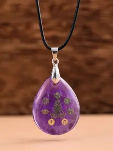 1pc natural crystal droplet shaped yoga pattern pendant, paired with black rope, perfect accessory for yoga practice, unique jewelry