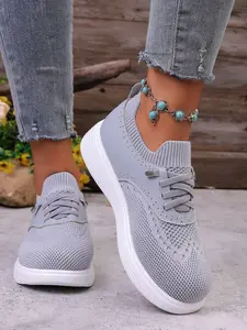 Women's Breathable Knit Slip-On Shoes, Comfortable Platform Casual Walking Shoes, Lightweight Mesh Wedge Sports Shoes, Ideal for Daily Wear, Casual Breathable Footwear
