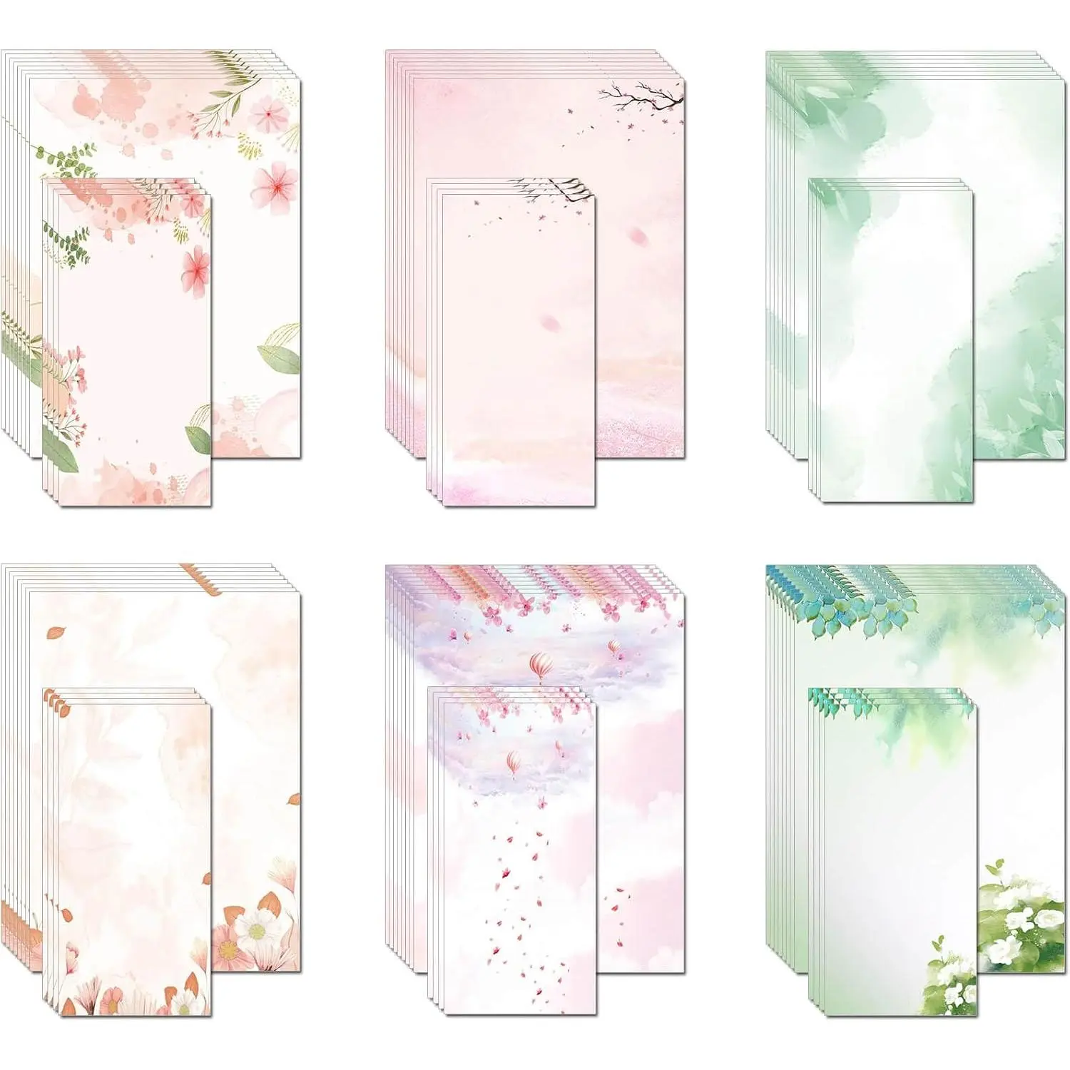 30 Stationery Writing Paper with 18 Self Adhesive Envelopes, Stationary Set for Writing Letters, Cute Stick Stationary Set, 6  Designs, Double Sided Printing (48)