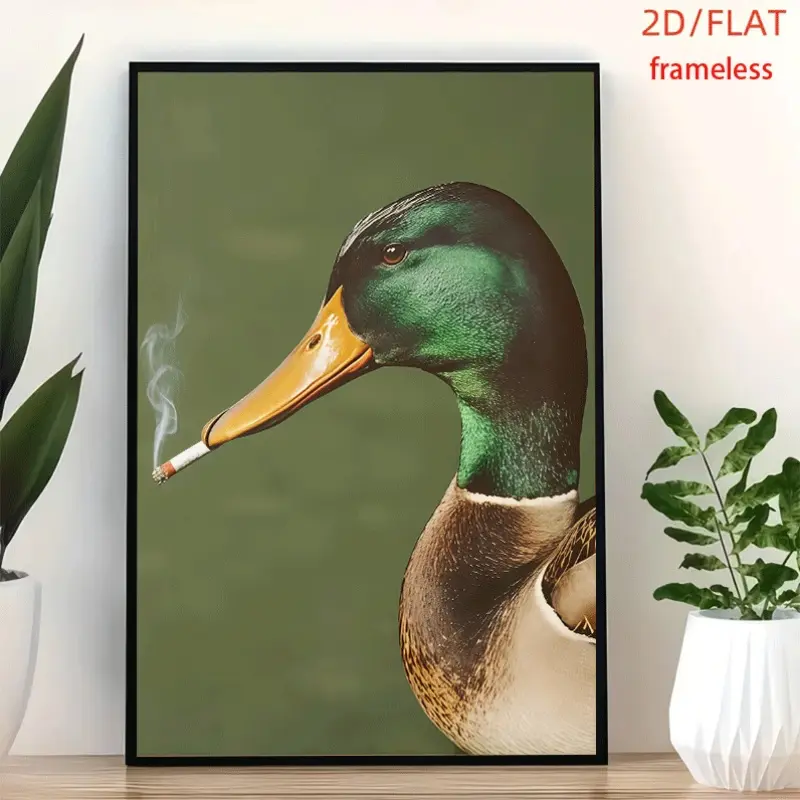 frameless Cool Mallard Duck Funny Poster Art Decor Print Poster, Wall Art for Living Room, Bedroom, Office, Dining Room & Bar, Perfect Gift & Home Decor, 12in x 16in