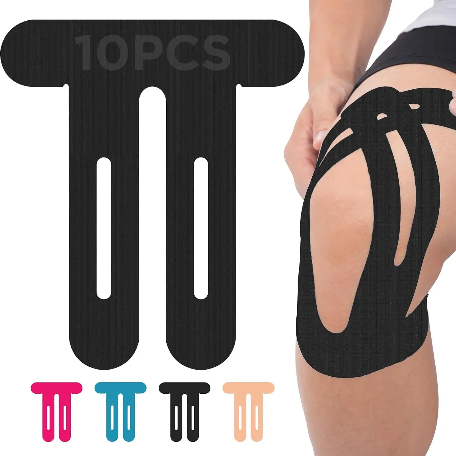 10 Pcs Knee Kinesiology Tape, Precut Elastic Sports Tape, Four-Way Stretch Nylon Athletic Tape, Waterproof Breathable Hypoallergenic Adhesive, Knee Support Stability Tape, Running Gym Ball Sports Training Strips