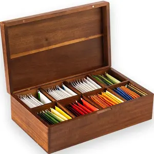 Acacia Wooden Tea Bag Organizers, Tea packet Storage Boxes, Tea Caddy for Tea Bags Chest, Teabag Holder Containers, Teabox Station Display, Organizador De Tes Caja Para Te, 8 Compartments