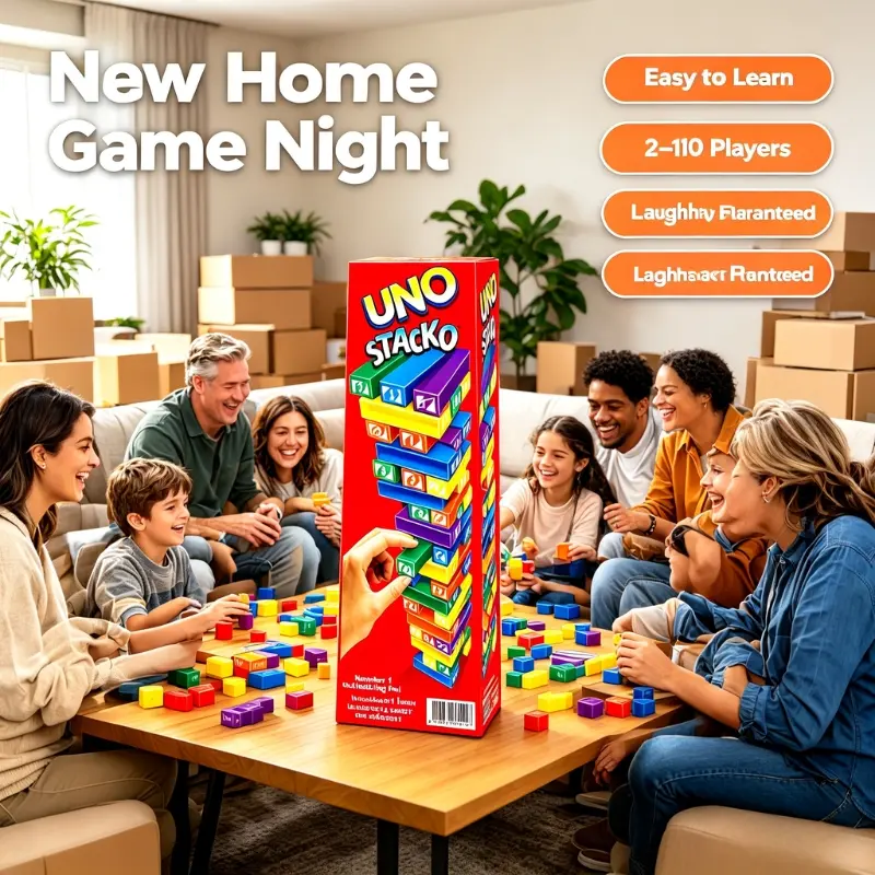 Funny UNO Stacko Tumbling Block Game, Multi-person Tabletop Party Toy, Color Matching Stack Challenge Game for Children Teenagers Adults