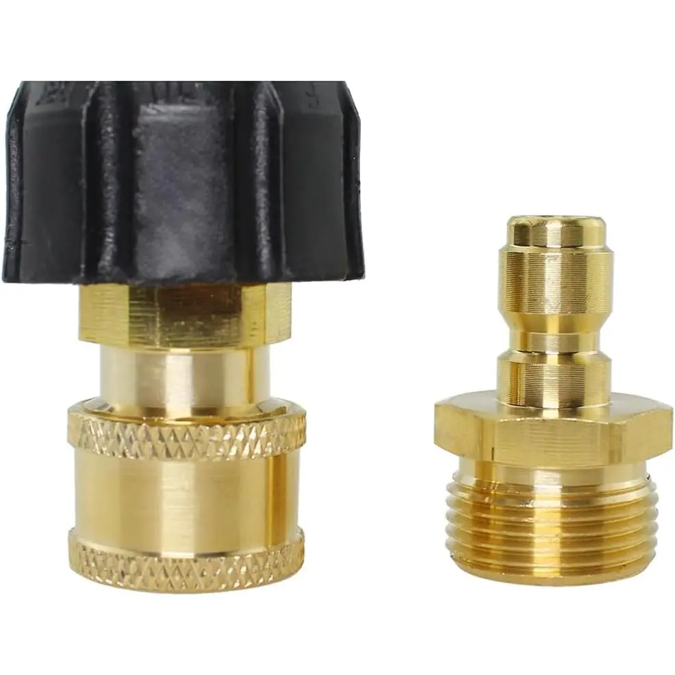 2-Count Outdoor Power Washer Adapter Set - M22 14mm Male-to-1/4in Plug, Female-to-1/4in Socket Brass Fitting, 5000 PSI Quick Connect, M22 x 1/4" Pressure Safe Compatibility