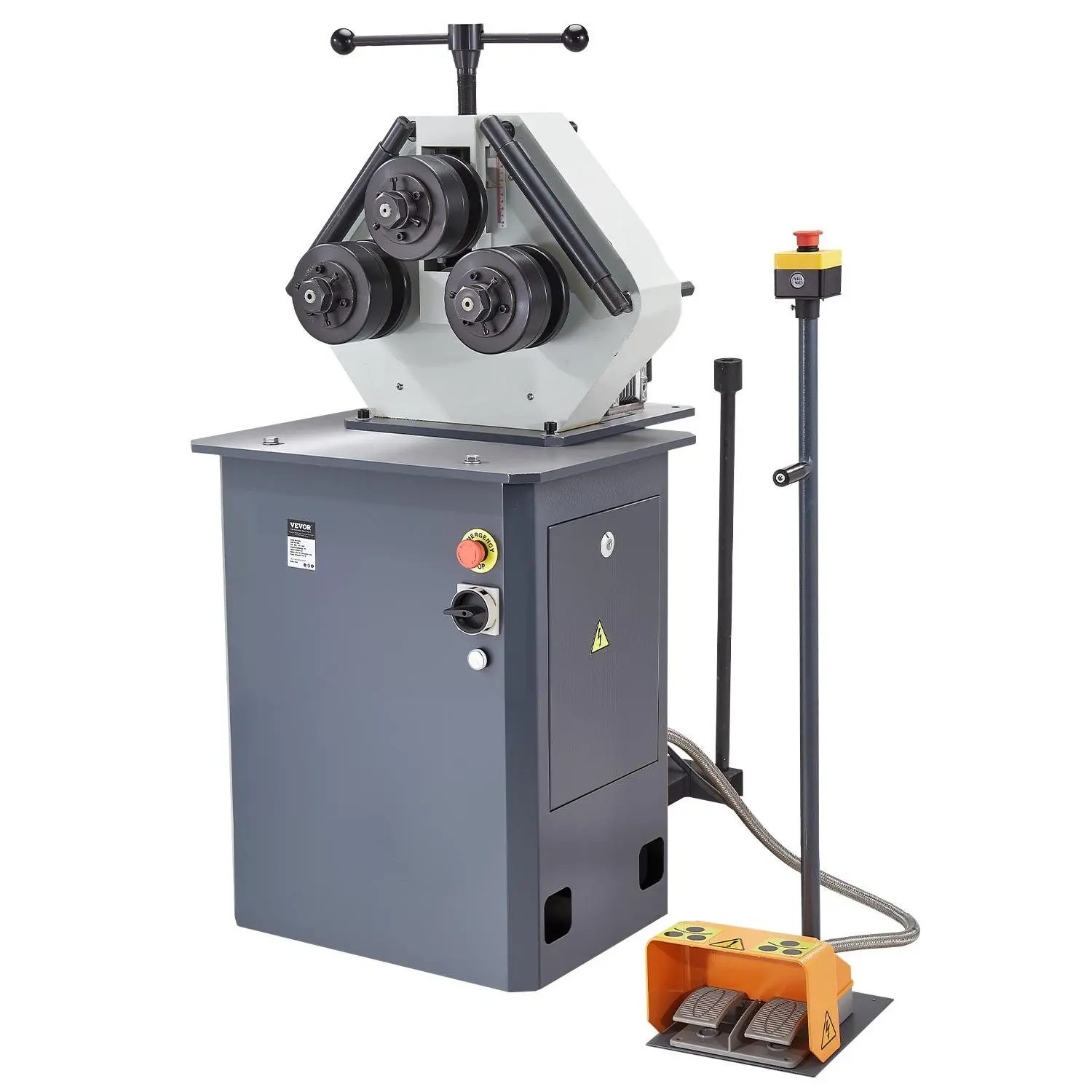 VEVOR 750W Model Electric Roll Bending Machine, 3-Roller Electric Pipe Bender with Reversible Foot Switch, Supports Horizontal/Vertical Operation (220V 60Hz 3-Phase, No Plug)