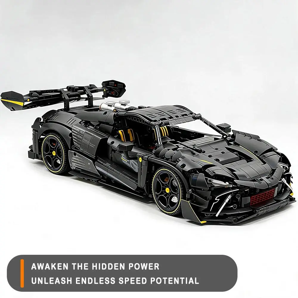 GULY 1:8 Scale Gloss Electroplated Widebody Track Vehicle Building Blocks Model Technical Racing Coupe With Oversized Adjustable Rear Wing High Difficulty Adult Collectible Desktop Display Gifts