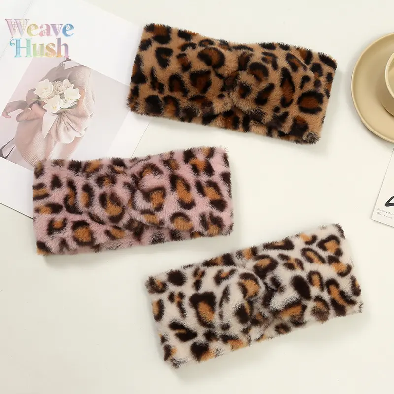 3‑Pack Retro Leopard‑Print Knitted Headbands, Women Autumn Winter Hair Styling Essentials, Wide‑Brim Thermal Hair Bands, Versatile Warm Accessory for Face Washing Skincare & Cold Weather Daily Wear