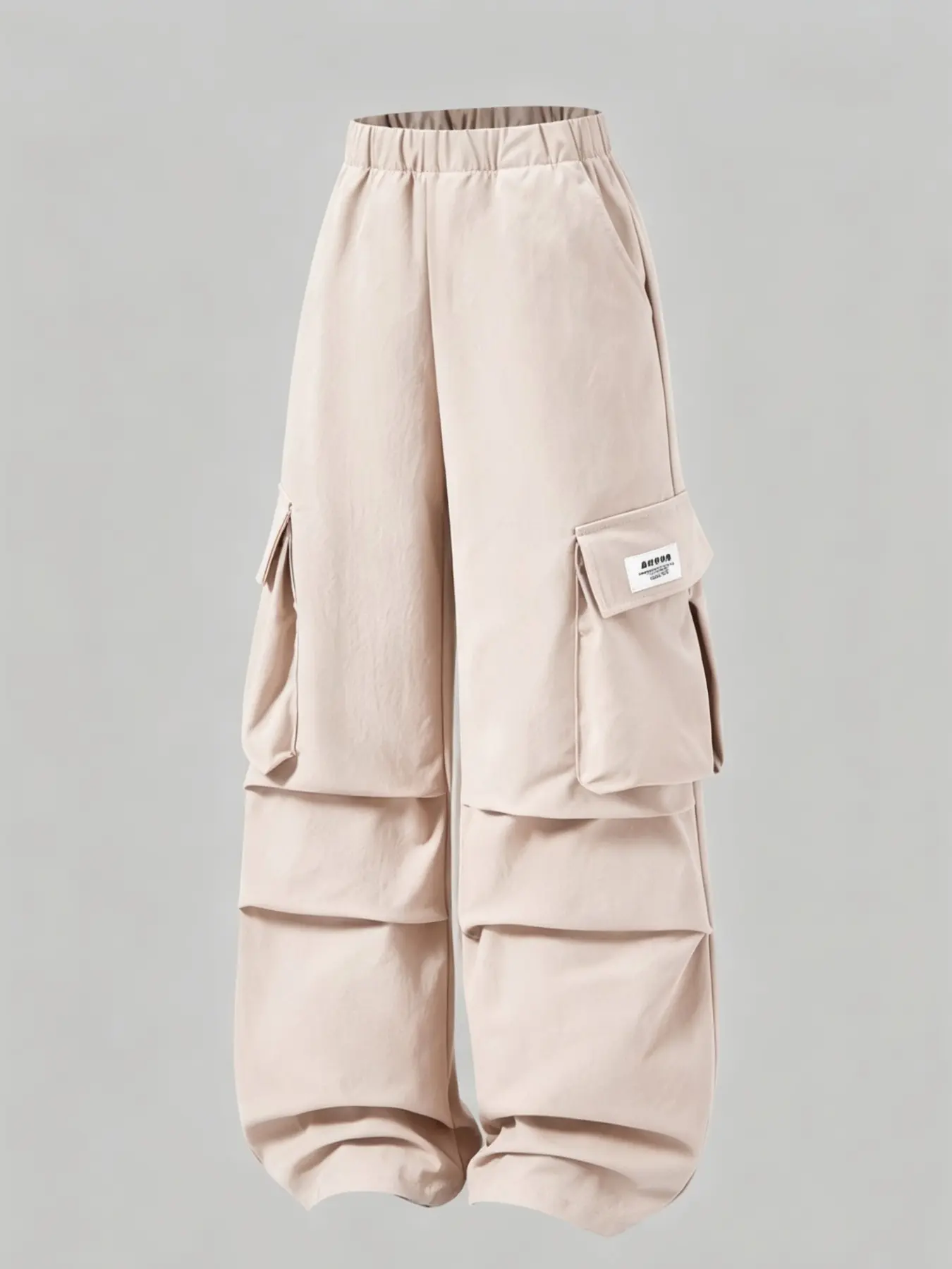 Unisex Streetwear Cargo Pants, Elastic, Large Pockets, Pleated Design, Spring & Fall, Casual School Wear, Kids' Long Trousers
