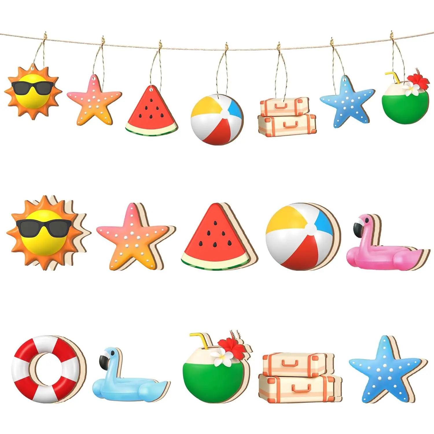 30 count Summer Themed Tree Ornaments, Summer Wooden Hangings for Christmas in July, Hawaiian Theme Pool  Party Decorations, Beach Tree Decorations Summer Party Decor