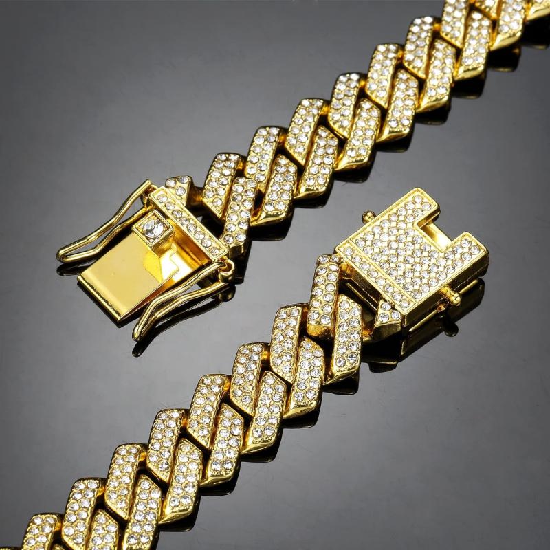 Cuban Link Chain for Men Women Iced Out Silver/Gold/Rose Gold Miami Cuban Necklace Bling Diamond Chain Hip Hop Jewelry with Gift Box