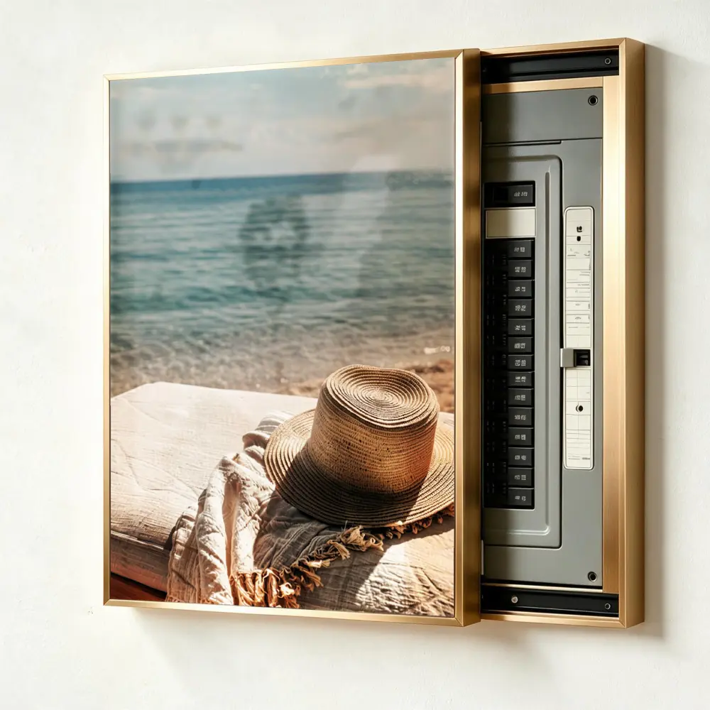 Beach Scene With Straw Hat On Lounge Chair Hide Electrical Panel Decoration Breaker Box Decorative Cover Hide Breaker Box