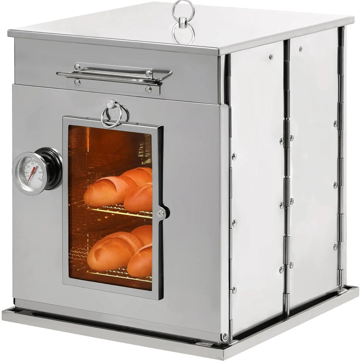 14"H Foldable Camping Oven with 2 Tier Grill, Stainless Steel Portable Camping Stove  Baking Cinnamon Rolls, Breads and Muffins with Wood Burning Fire,Propane Stoves,Campers,Baking BBQ
