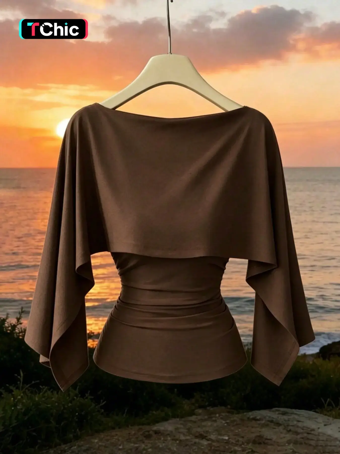 Women's Shawl-Style Sleeveless Stretch Knit Top, Chic Waist Cinching Daily T-Shirt