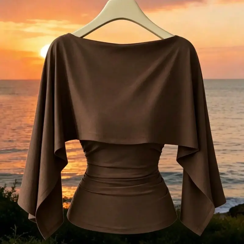 Women's Shawl-Style Sleeveless Stretch Knit, Chic Waist Cinching Casual Daily T-Shirt Daily Wear Tops