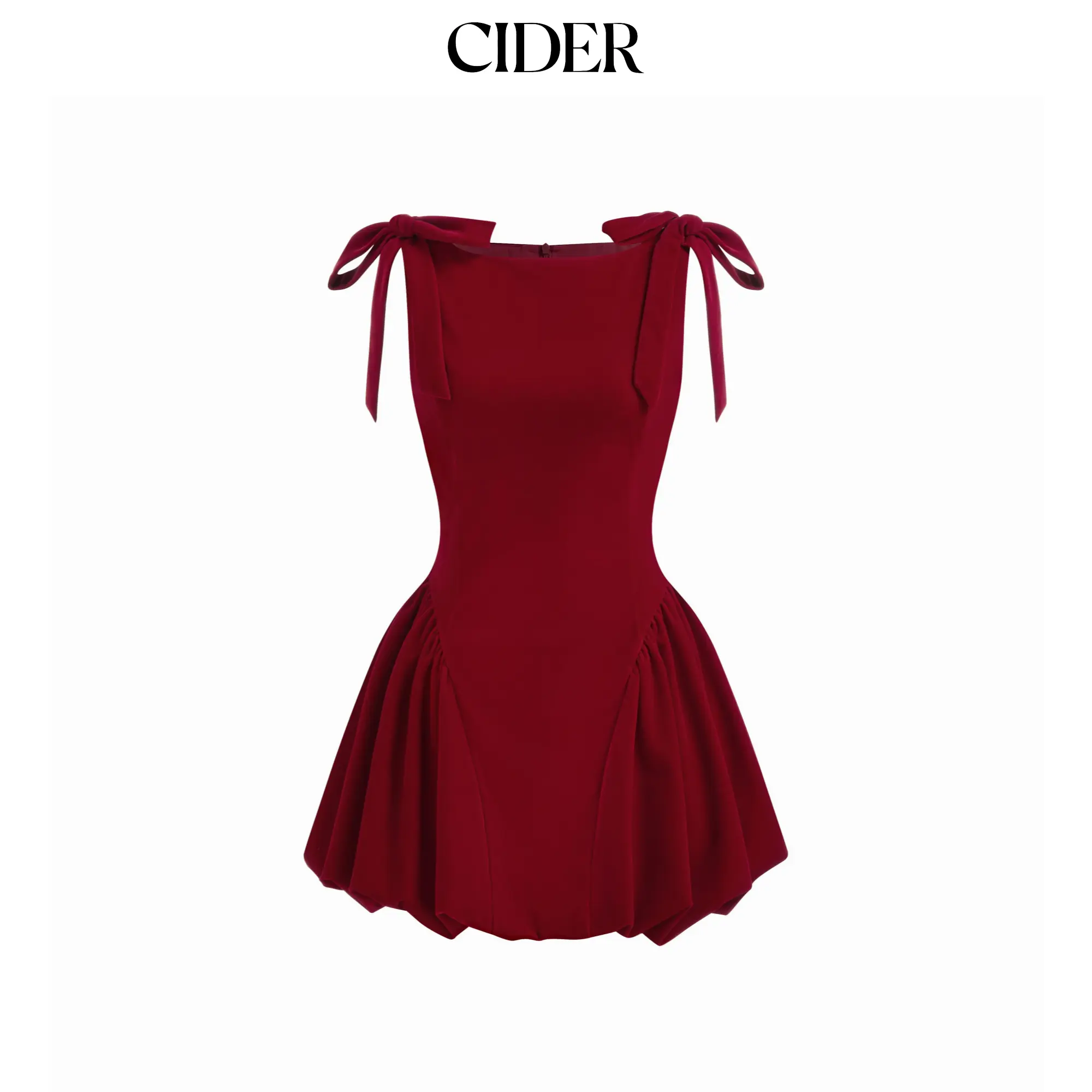 Cider Velvet Boat Neck Bowknot Bubble Hem Mini Dress SohoChic